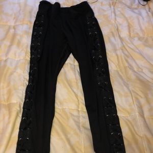 black lace up leggings